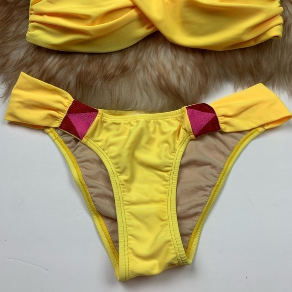 6 Shore Road Yellow Bikini Pink Embroidered Swim S Swimsuit Resort Summer Bright - Picture 3 of 6